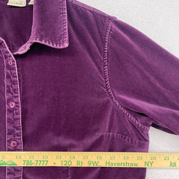 LL BEAN Shirt Womens S Velvet Button Up Long Sleeve Shacket Cotton Purple - Picture 10 of 12